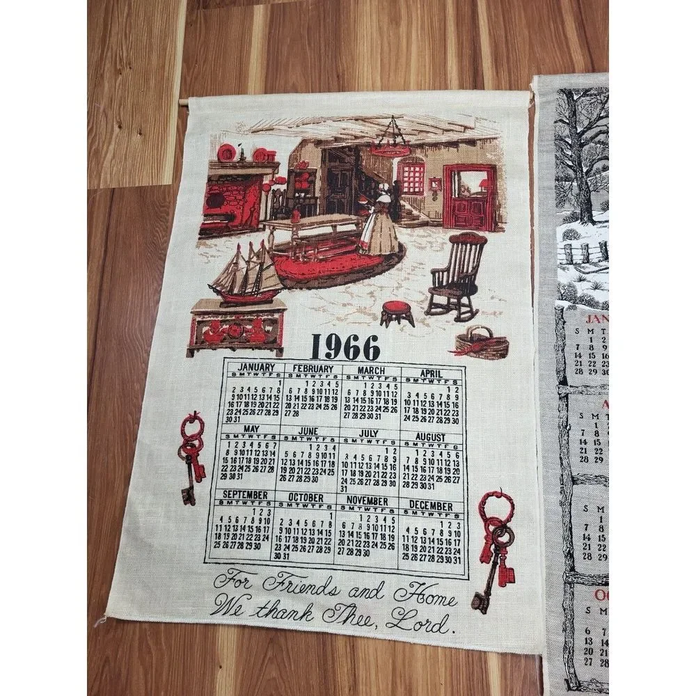 1966 1968 Linen Tea Towels Wall Hangings Lot Of‎ 2 Farm Country Barn Red Cottage